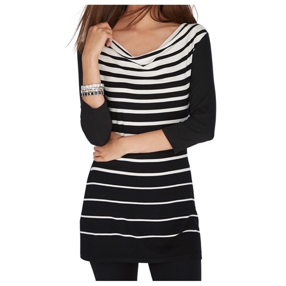 WHBM black and white stripe tunic top with cowl neck - Picture 1 of 7